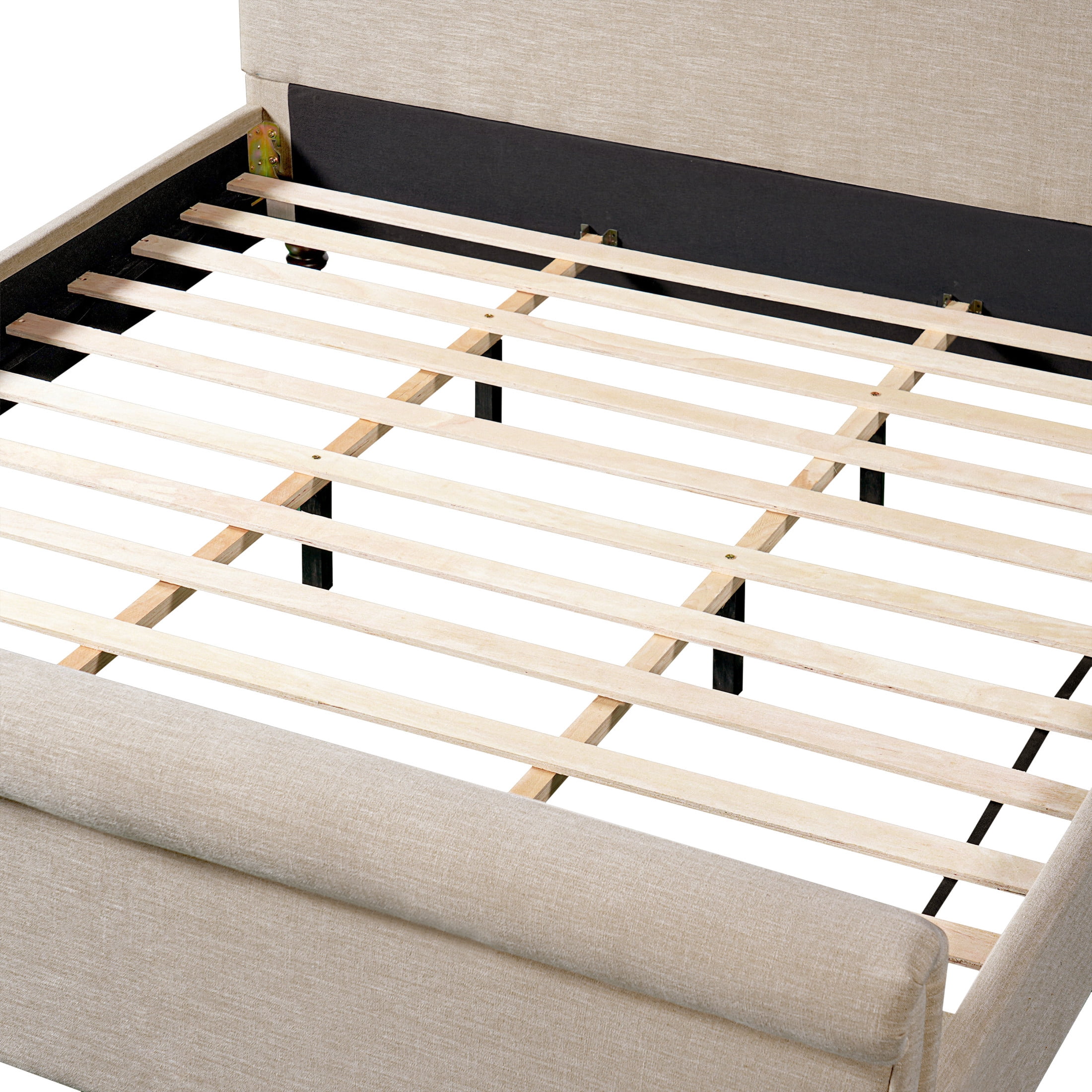 Christopher Knight Home King Upholstered Bed Frame with Linen Fabric, Rolled Headboard, Sand