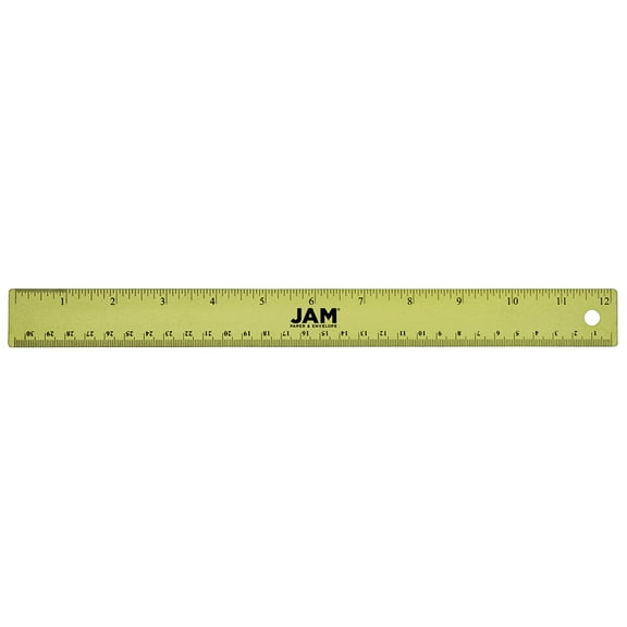 JAM Paper Stainless Steel Lime Green Metallic Ruler, 12 in, Cork Backing, 12/Pack