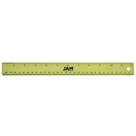 JAM Paper Stainless Steel Lime Green Metallic Ruler, 12 in, Cork Backing, 12/Pack