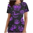 thumbnail image 1 of Tops Cortos para las Mujeres, Halloween Impreso en Cuello en V con Bolsillo, Moda Casual Manga Corta, 1 of 5