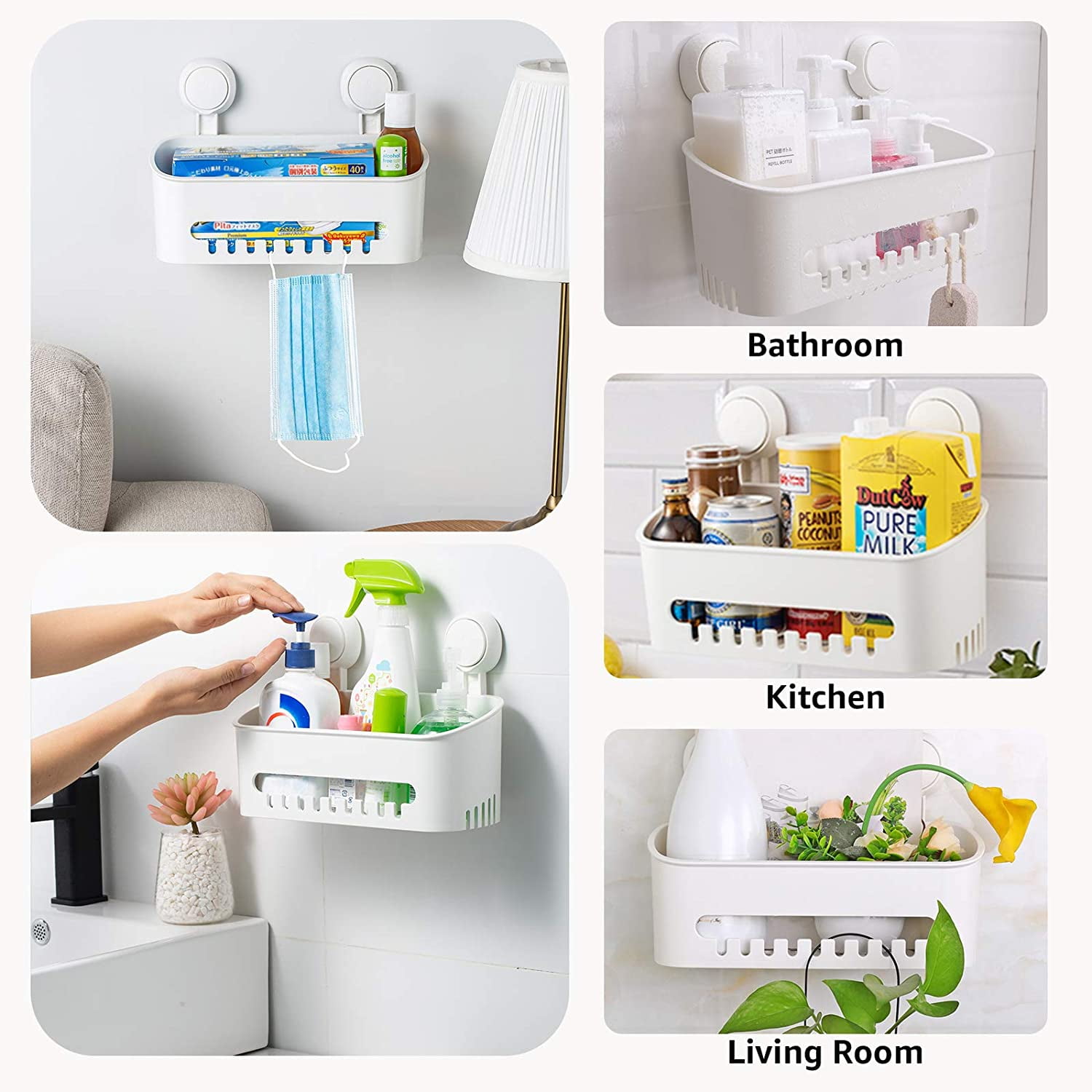 Shower Caddy Suction Cup Shower Shelf Suction Shower Basket One Second  Installation NO-Drilling Removable Powerful Suction Shower Caddy Max Hold  22lbs Caddy Suction Cup Waterproof Organizer - White - Yahoo Shopping