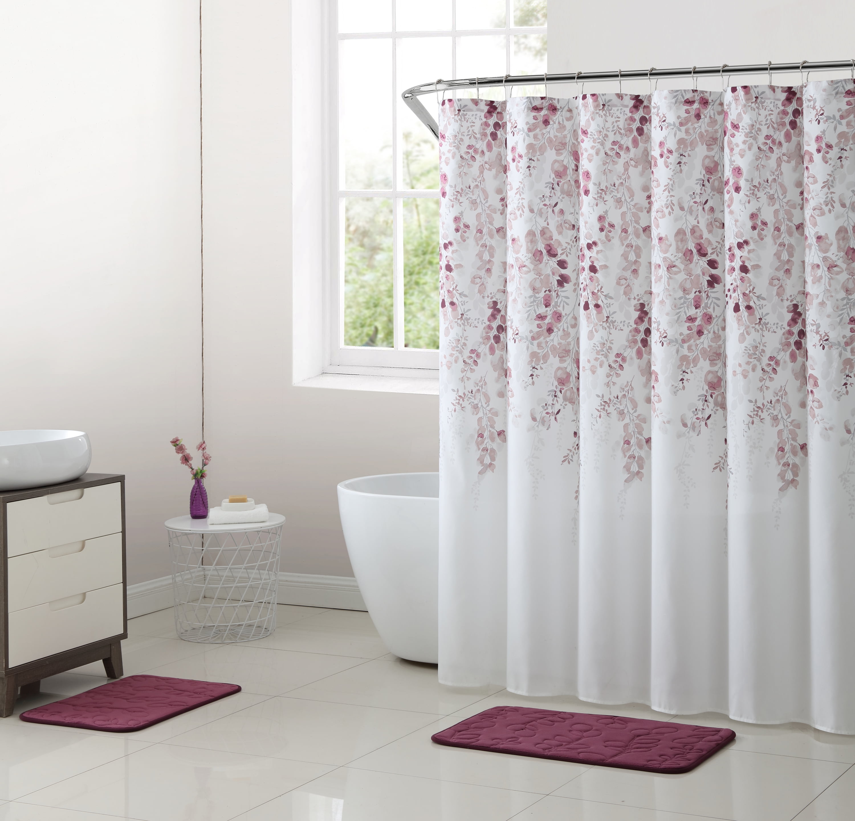 Wisteria Flower Weeding Waterproof Bathroom Fabric Shower Curtain Set 71Inch