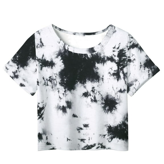 Zwiiyzr Summer Shirts for Kids Girls and Boys Short Sleeve Tie-Dye T-Shirt Round Neck Crop Top for 3-14 Years T-Shirt Tee for 3-11 Years Black