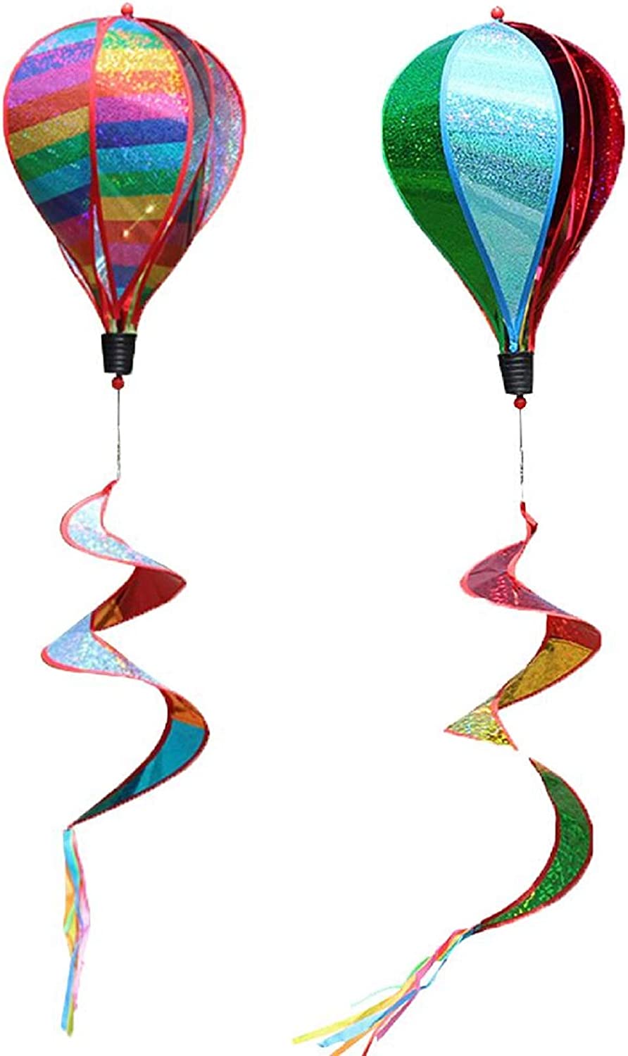 2Pcs Hot Air Balloon Wind Spinner Rainbow Whirl Hanging Ornament