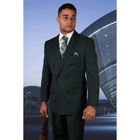 Men's Designer Double Breasted Wool Suit in Hunter Green