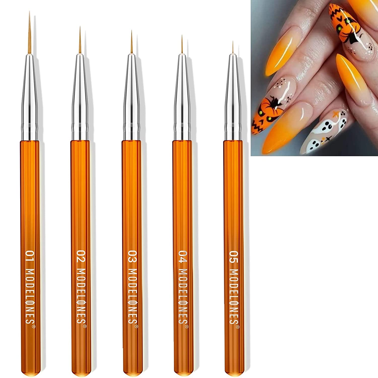 Modelones 5Pcs Nail Art Liner Brushes Set, Nail Gel Polish Painting