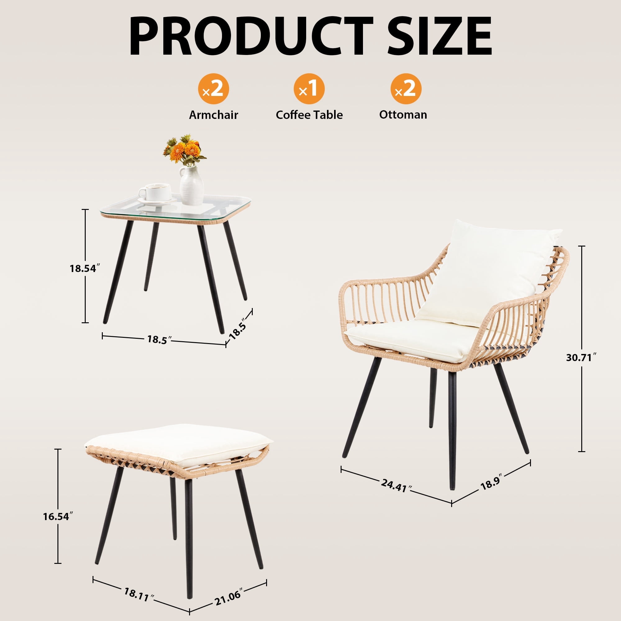 Ainfox 5 Pieces Patio Bistro Furniture Set on Sale,Outdoor Wicker Rattan Chat Conversation Set,Square Coffee Table,Yellow/Beige