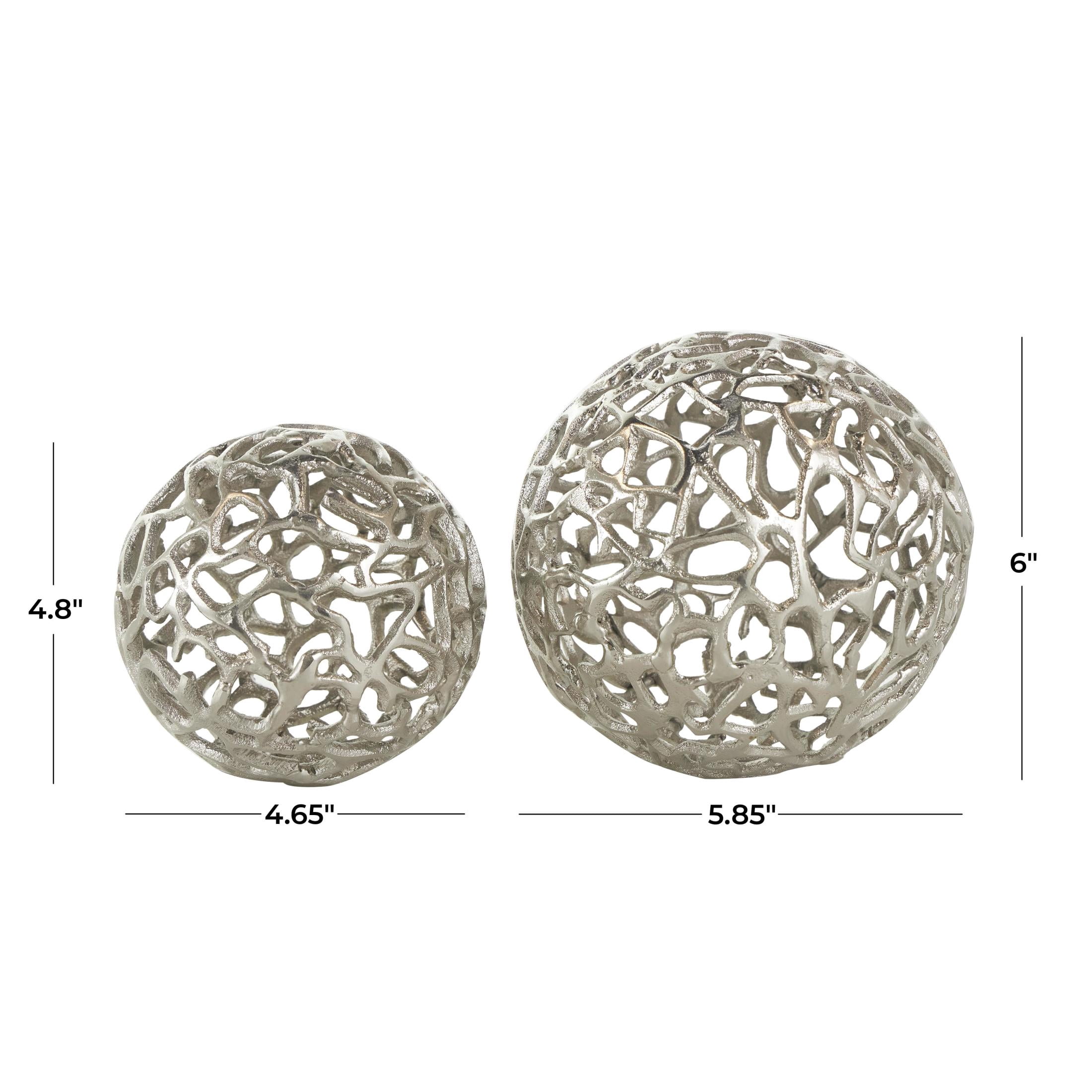 DecMode Silver 6" Coral Aluminum Metal Orbs & Vase Filler with Open Lattice Work (2 Count)