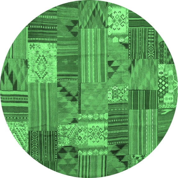 Ahgly Company Indoor Round Patchwork Emerald Green Transitional Area Rugs, 4' Round