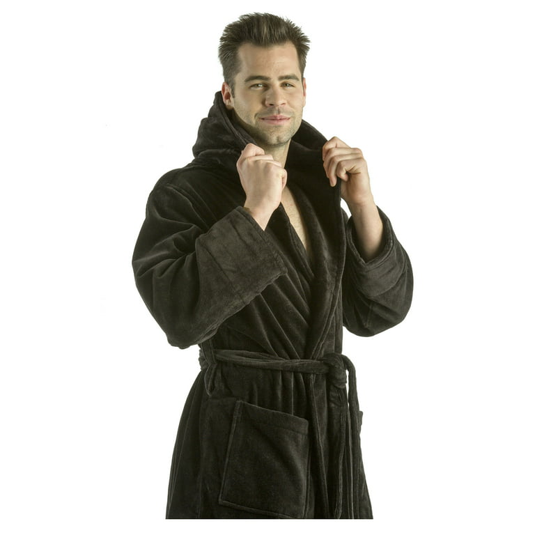 Hooded Men's Robe, Terry Cover Up Robe for Women, BLACK, 2XL/3XL