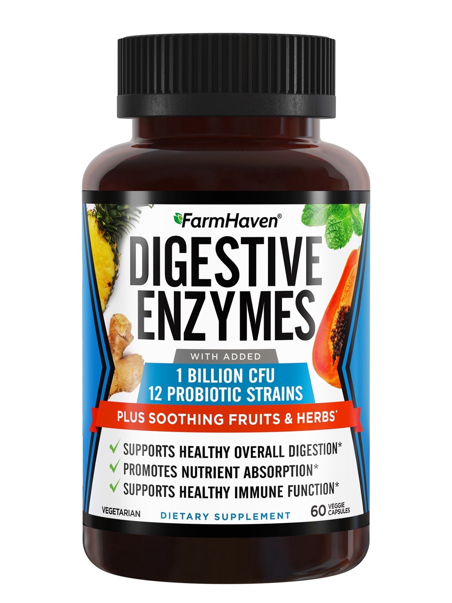 FarmHaven Digestive Enzymes with 18 Probiotics & Herbs | Papaya