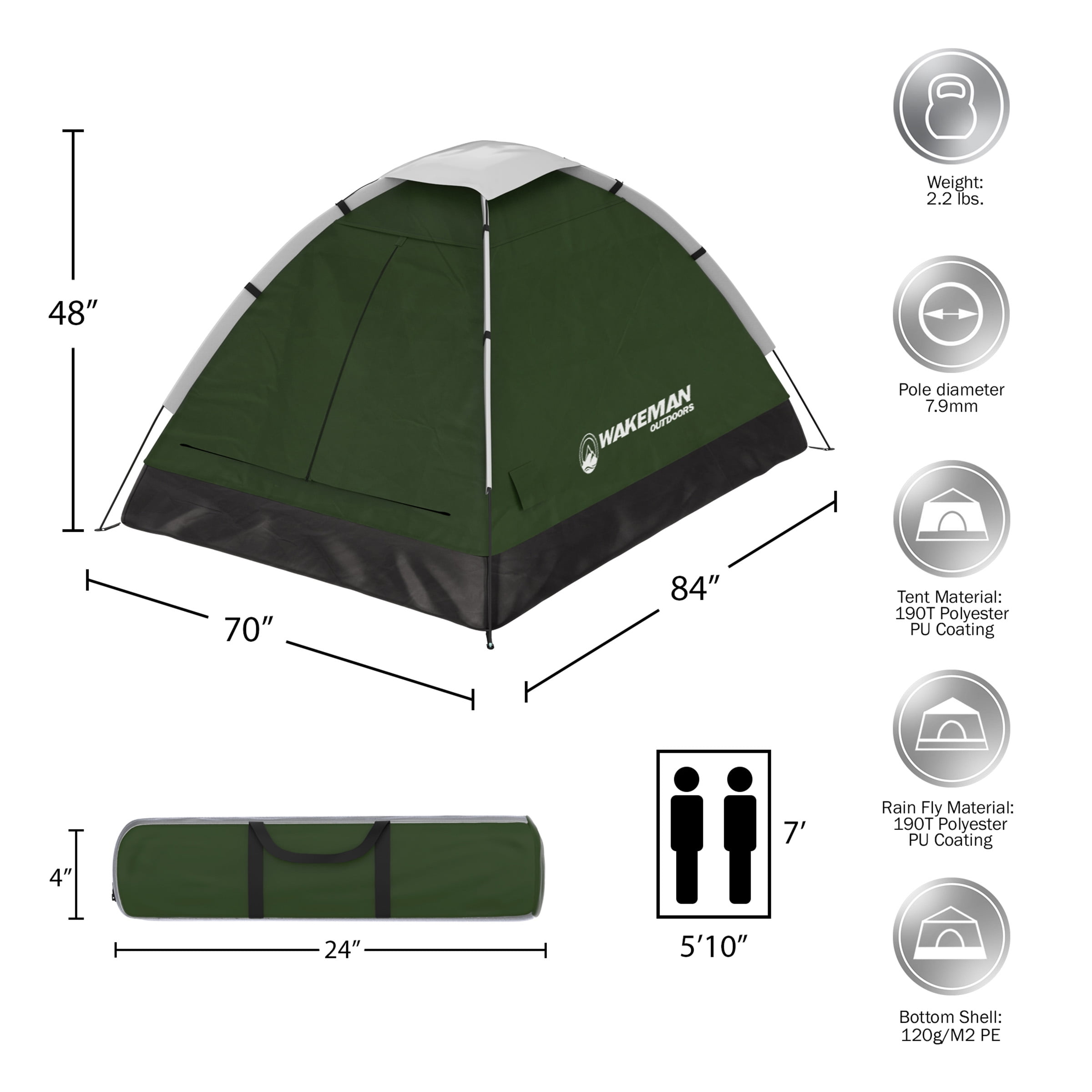 2-Person Dome Tent- Rain Fly & Carry Bag- Easy Set Up-Great for