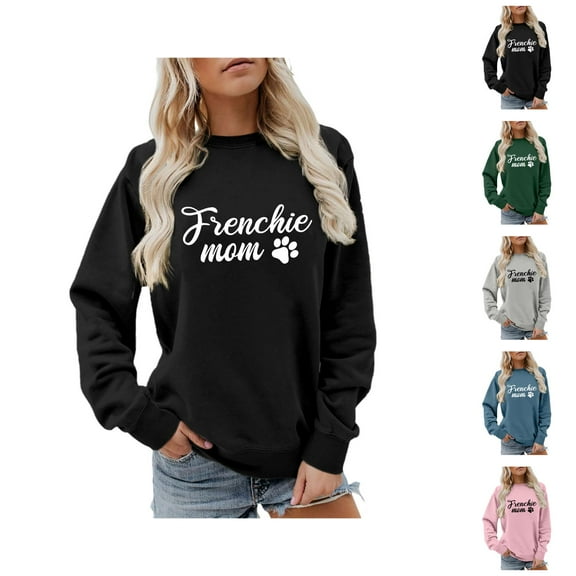 Frenchie Mom Sweatshirts for Women Long Sleeve Crewneck Graphic Sweatshirt for French Bulldog Lover Pullover Tops