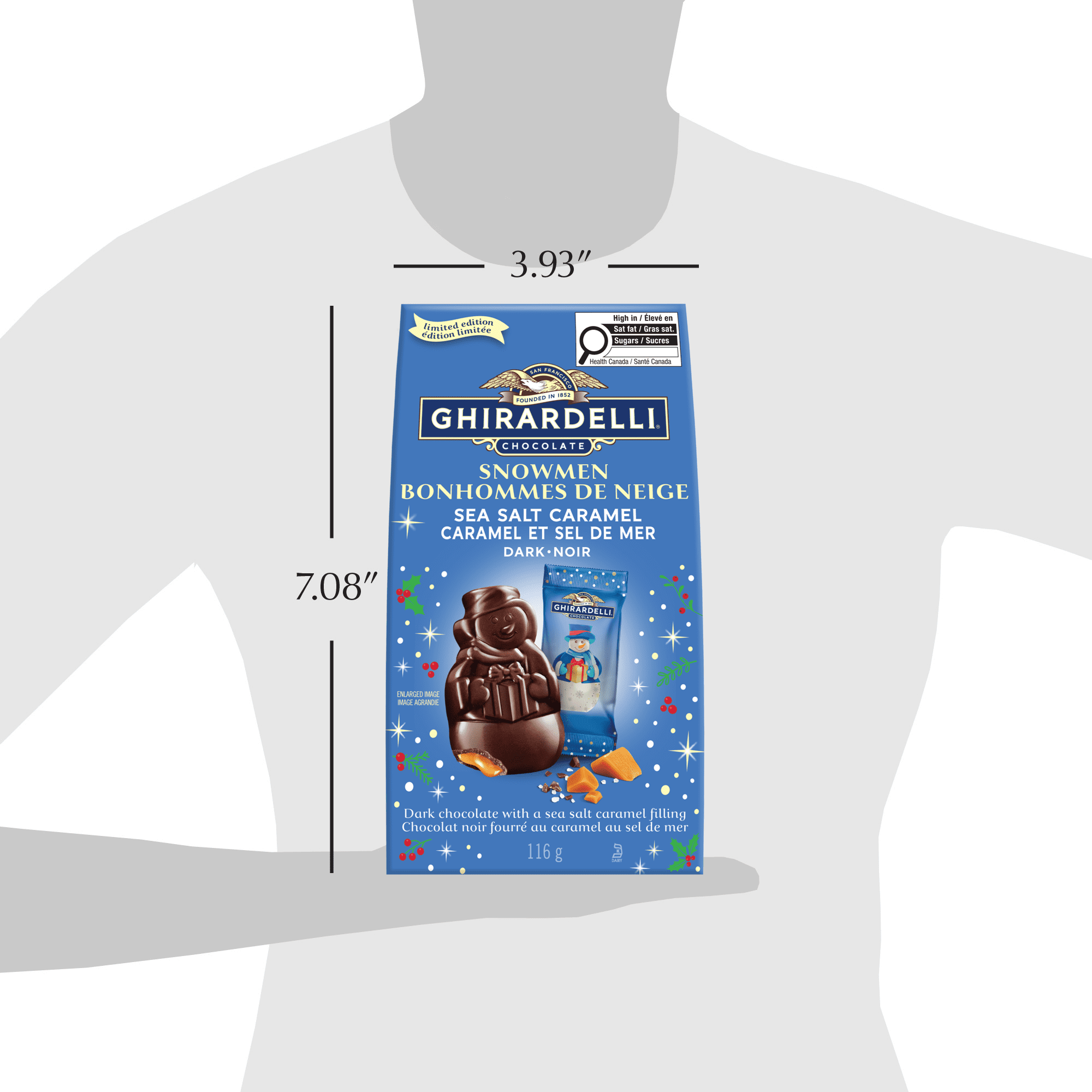 GHIRARDELLI Dark Chocolate Sea Salt Caramel Snowman Bag, 116g