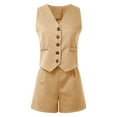 thumbnail image 5 of Women 2 Piece Casual Outfits - Button Sleeveless Vest & Shorts, Pockets, Cotton-Polyester, Sexy Stylish, US Size S-XXL, Machine Wash, 5 of 5