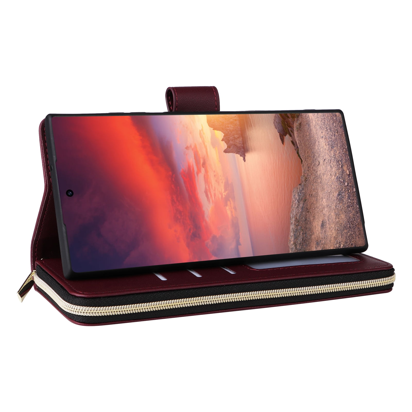 Compatible for Samsung Galaxy S24 Ultra Wallet Case, Crossbody Strap PU Leather Folio Phone Cover, Zipper Handbag Purse with Card Holder Lanyard Flip Stand for Samsung Galaxy S24 Ultra, Winered