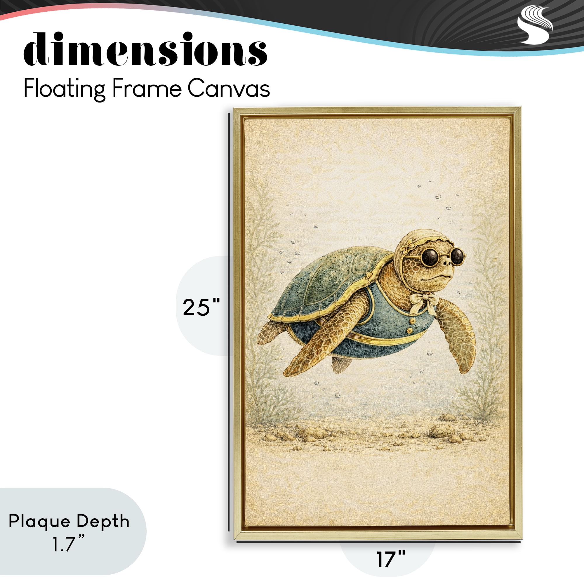 Stupell Industries Maritime Bathing Society Turtle Gold Framed Floater Canvas Wall Art, design by Grotto Studios