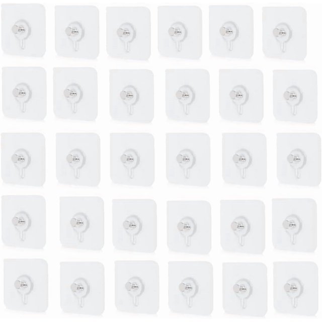 30 Pcs Crochets Muraux Autocollants Sans Perçage, Crochets Réutilisables Transparents Sans Trace pour Suspendre, Salle de Bain, Crochets Muraux Adhésifs Résistants pour Cuisine
