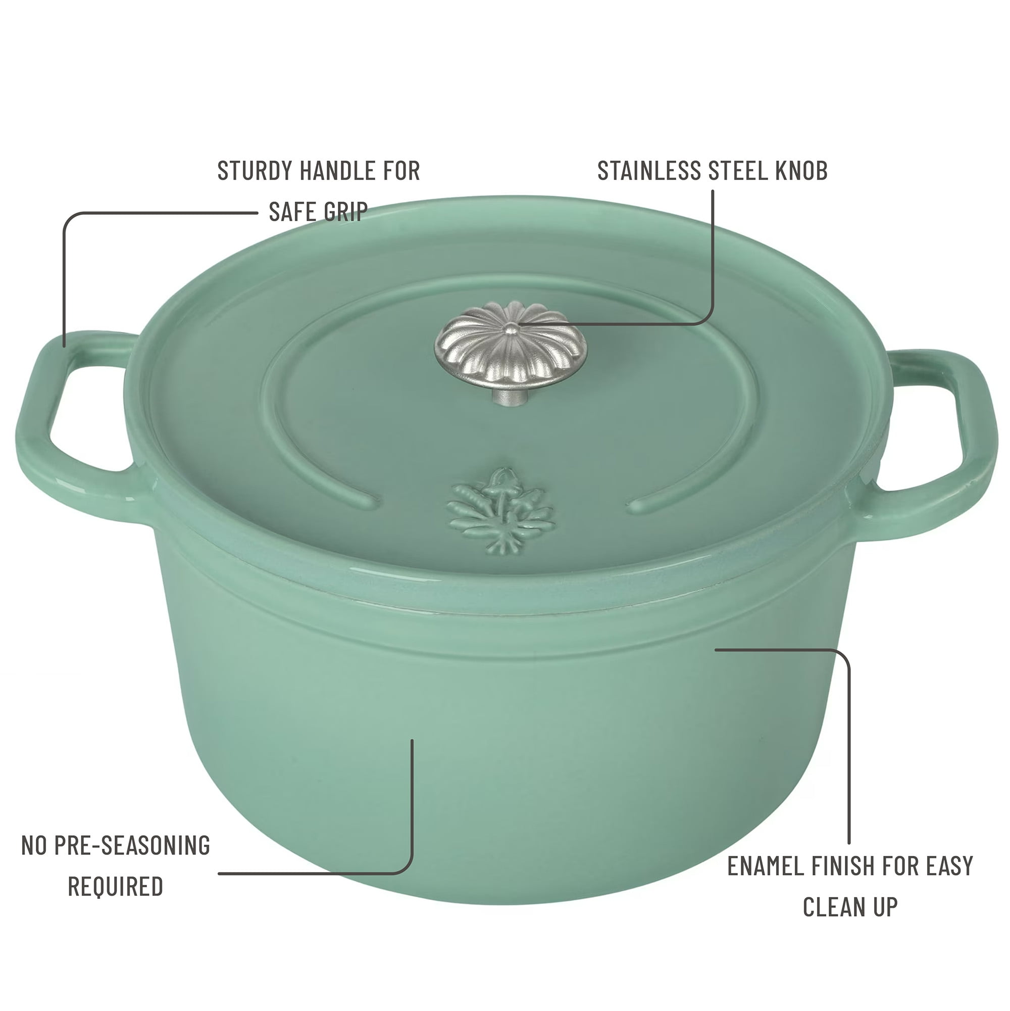 The Pioneer Woman 5-Quart Enameled Cast Iron Dutch Oven Pot with Lid, Green