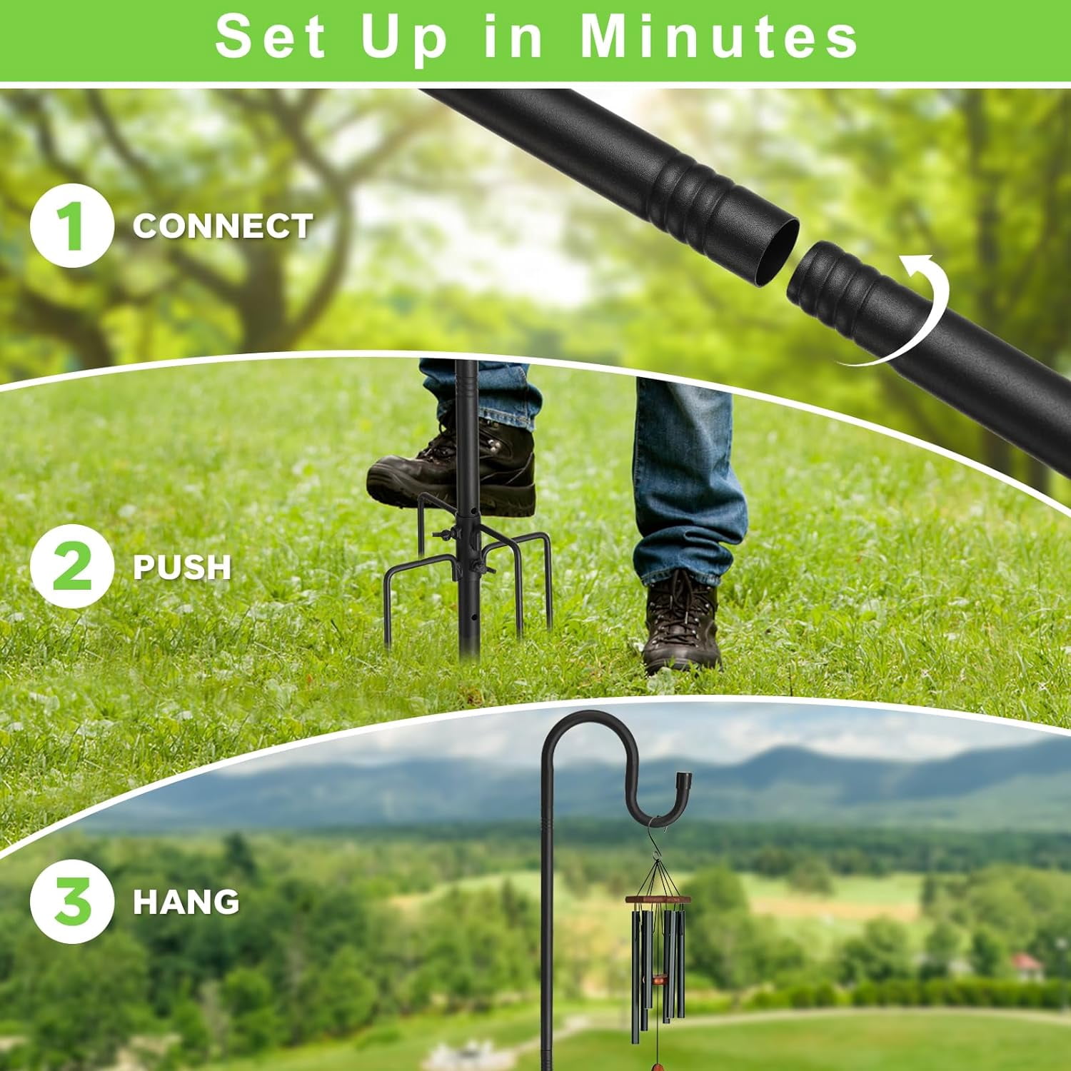 Yeyebest 94" Shepherds Hook with 5 Prongs 4/5" Sliced Pole Base