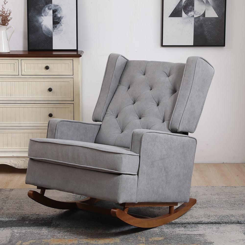Kepooman Tufted Upholstered Wingback Accent Chair Rocker w/Wood Frame, Gray Kepooman Tufted Upholstered Wingback Accent Chair Rocker w/Wood Frame, Gray