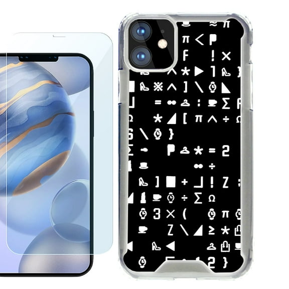 For Apple iPhone 12 Case, iPhone 12 Pro Case, Hybrid Bumper Phone case, with Tempered Glass Screen Protector, by OneToughShield ® - Daily Symbol