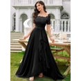 thumbnail image 6 of Black Floral Lace Boat Neck Chiffon Maxi Dress With Ruffle Hem A-Line, 6 of 30