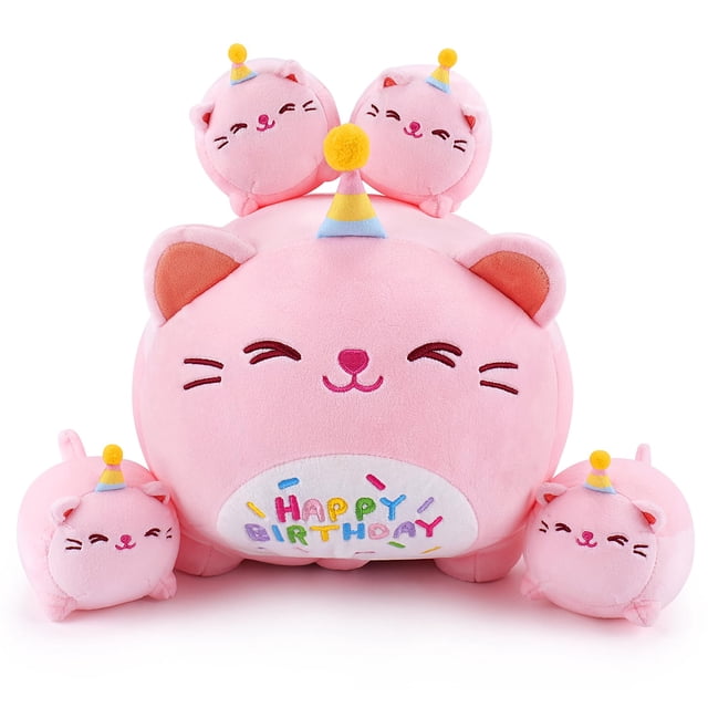 Juguete de peluche Auspicious Beginning Pink Birthday Cat Family