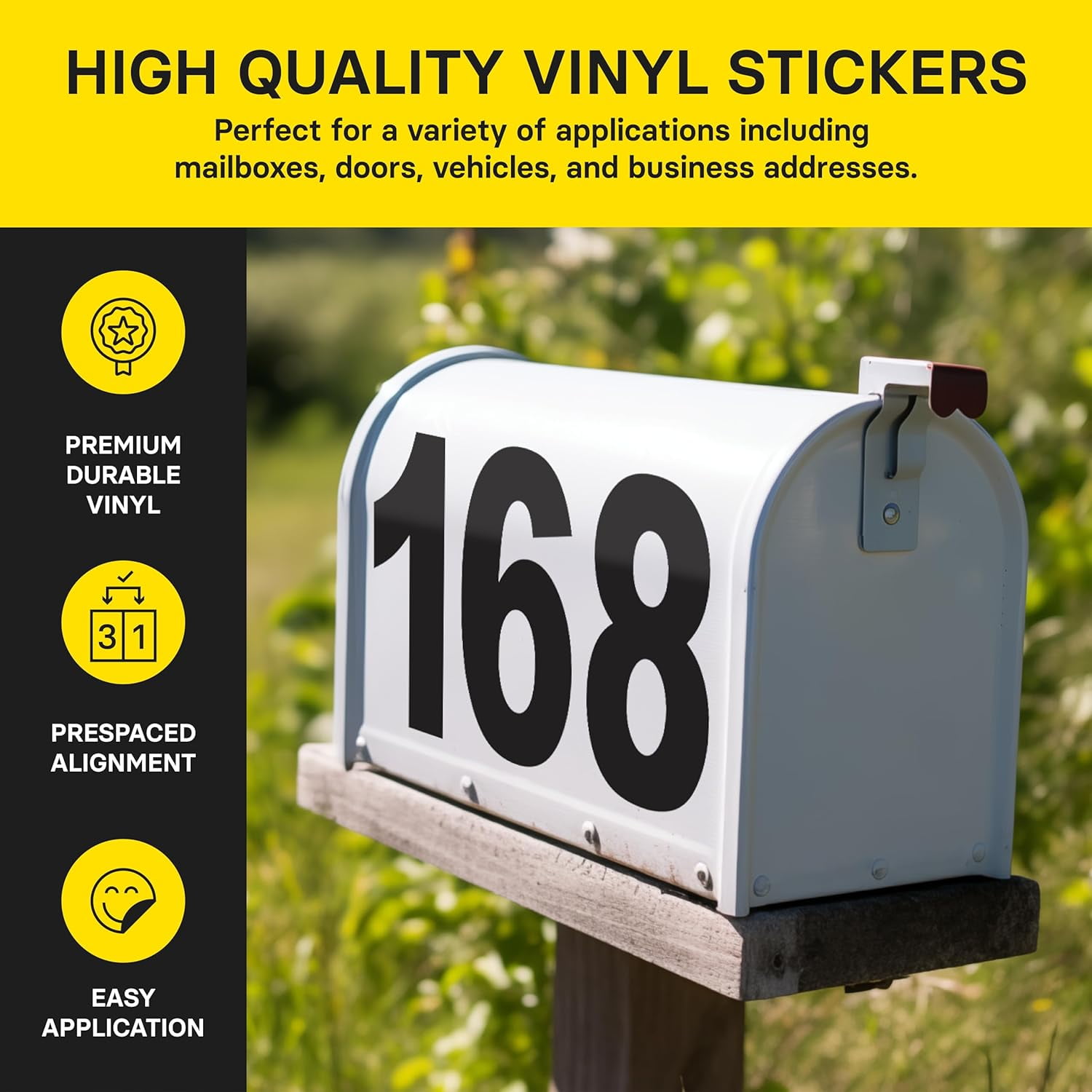 Black Vinyl Numbers 6 Inch 0-9 (2 Sets) - Weatherproof Decals for Outside Mailbox, House Address, Door, Vehicle. Peel and Stick Adhesive Number Stickers (Arial)