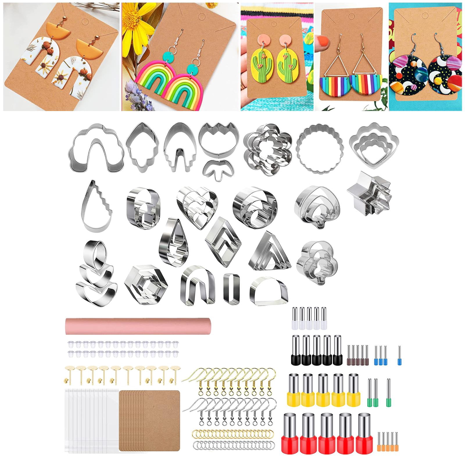 GUOOL 200Pcs Polymer Set, Jewellery Cutting Tools Kits with Earring Cards Hooks Stainless Steel Jewelry Making Earring Tool for Craft