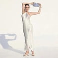 thumbnail image 3 of Vestido midi elegante de mujer, brillante, metálico, con cuello halter, sin mangas, sin espalda, bodycorn, largo, vestidos de dama, batas de noche para club, 3 of 5