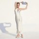 thumbnail image 3 of Vestido midi elegante de mujer, brillante, metálico, con cuello halter, sin mangas, sin espalda, bodycorn, largo, vestidos de dama, batas de noche para club, 3 of 5