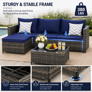 Seizeen Patio Furniture Set, 2pcs Rattan Wicker Furniture Outdoor Balcony, Cushioned Patio Conversation Set with Tempered Glass Table for Porch Lawn Garden