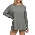thumbnail image 3 of YODETEY Women Oversized Long Sleeve Basic Crewneck Tee, Womens Casual Fit Tops Shirts, Women's Plus Gray,Size S, 3 of 8