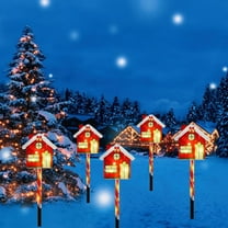 KOYPTL LED Christmas Ground Plug Lights with House Shaped,Solar Waterproof Pathway String Lights Outdoor for Christmas Decorations Holiday Party Backyard Sidewalk Garden Patio Cafe Ornament