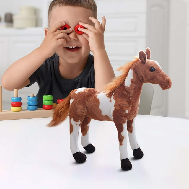 Muñeco de caballo simulado | Caballo Blanco de Peluche Caballo Marrón | Adorno decorativo suave para animales | Regalo de Navidad para el sofá de decoración del hogar | 32x26cm | 1 pieza