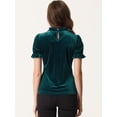 thumbnail image 3 of DARING DIVA Women's Ruffle Collar Shirt Velvet Tops Blouse S Blue Green, 3 of 6