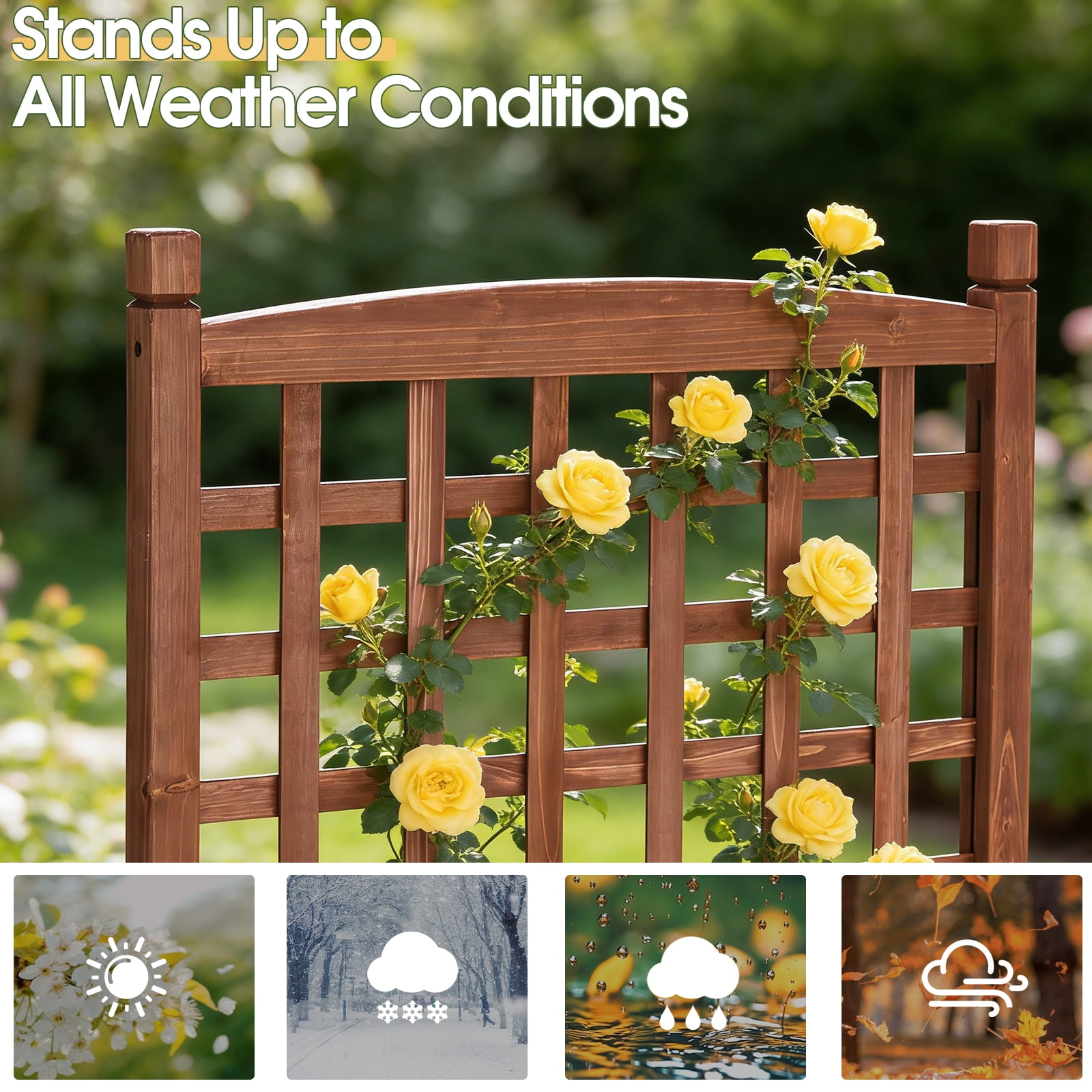 Wooden Raised Garden Bed with Trellis 24.8×11.8×50.0 in, Mobile Planter Box with Lockable Wheels, Fir Wood Vertical Planter for Climbing Plants, Privacy Screen for Patio Balcony Deck