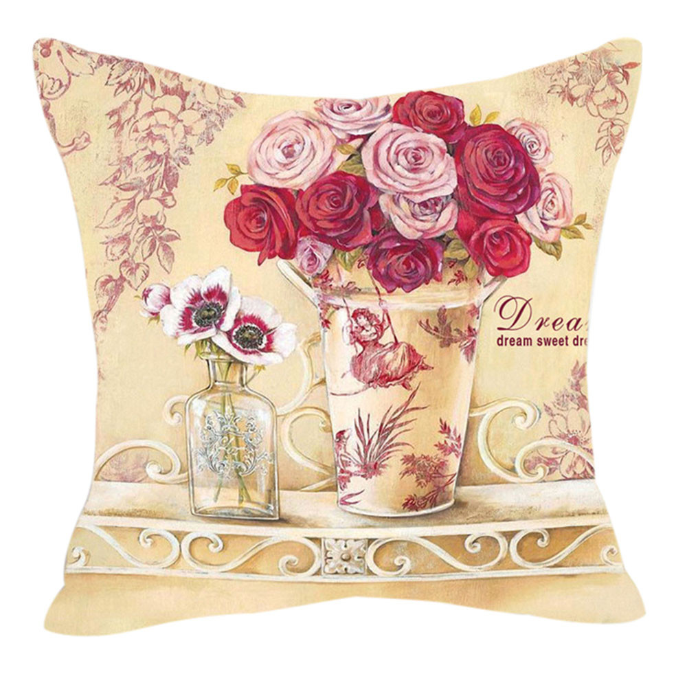 Retro Vintage Red Vase Tulip Flower Decorative Pillow Case Cushion Cover