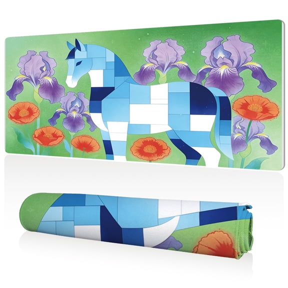 LIVEKEY Extra Large Mouse Pad Geometric Horse and Floral Art 80x40x0.3cm Full Desk Coverage Non Slip Durable Easy Clean Stitched Edges for Gaming and Office