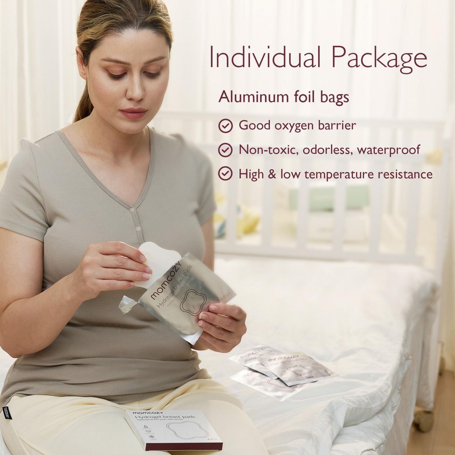 Momcozy Hydrogel Nipple Pads with Soothing Lanolin, Soothies Gel Nursing Pads Provide Instant Cooling Relief, Breastfeeding Essentials, 6 count