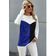 thumbnail image 1 of ABPHQTO Blusa de mujer con cuello redondo y empalme de bloques de color azul, 1 of 5