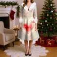 thumbnail image 2 of Valentines Day Dresses for Women Plus Size V Neck Long Sleeve High Low Dresses Plush Collar Vintage Holiday Party Dress Vermilion S, 2 of 5