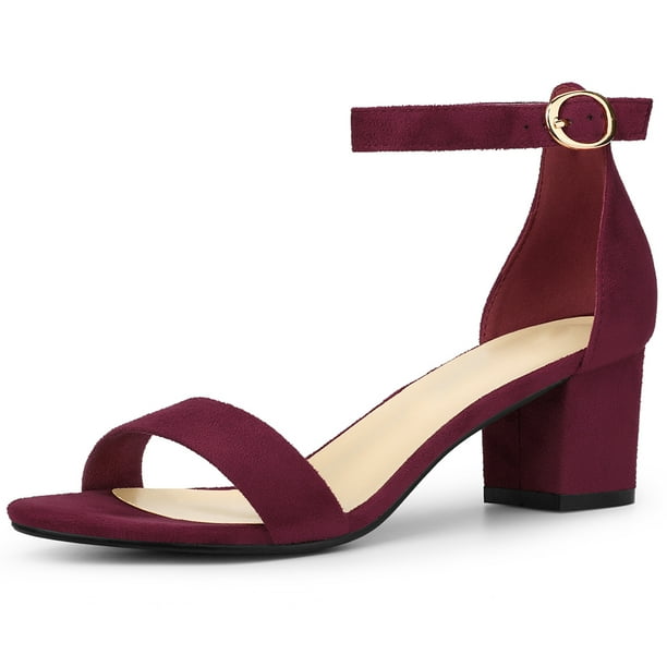 Unique Bargains Women s Ankle Strap Open Toe Block Heels Sandals Burgundy Size 6 Other 6