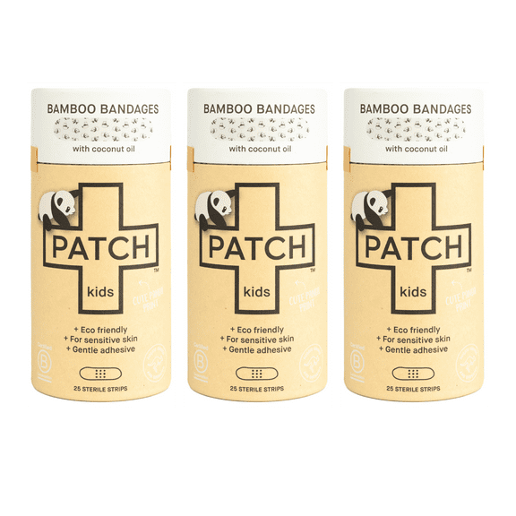PATCH Eco-Friendly Sensitive Skin Friendly Bandages with Coconut Oil, Hypoallergenic Bandages for Sensitive Skin 25 count - 3pk