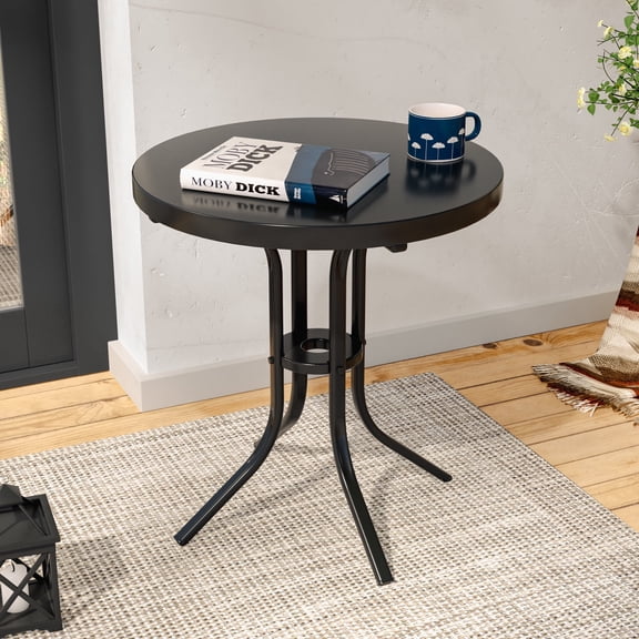 ACEGOSES Patio Coffee Side table, Outdoor Metal Frame Round Bistro Table, Black