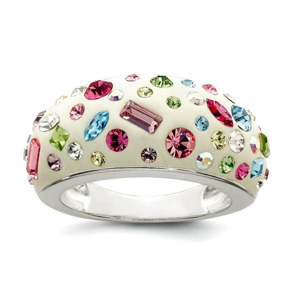 925 Sterling Silver Stellux Crystal Multi-color White Ring Size 7 5mm Wide Ring for Women