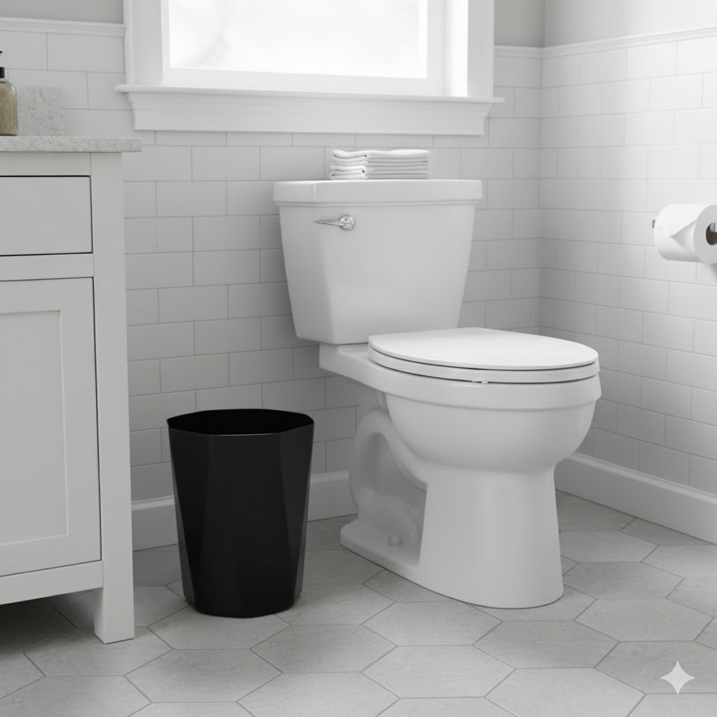 Mainstays Bathroom Trash Can, 5 Gallon Geometric Plastic Garbage Bucket Bin with No Lid, Black