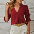thumbnail image 6 of Ruyang Women's Tunic Tops Summer Solid Color V Neck Mid Sleeve Comfortable Breathable Casual Top Womens Shirt Cotton, 6 of 8