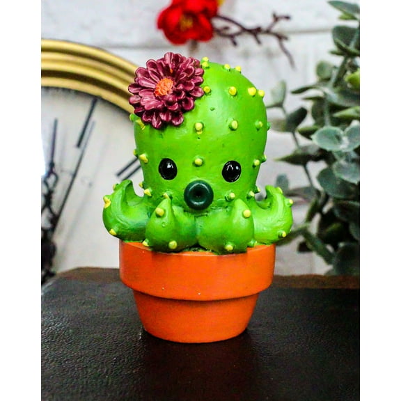 Ebros Octoprickles Octopus Faux Succulent Cactus W/ Flower In A Pot Mini Statue